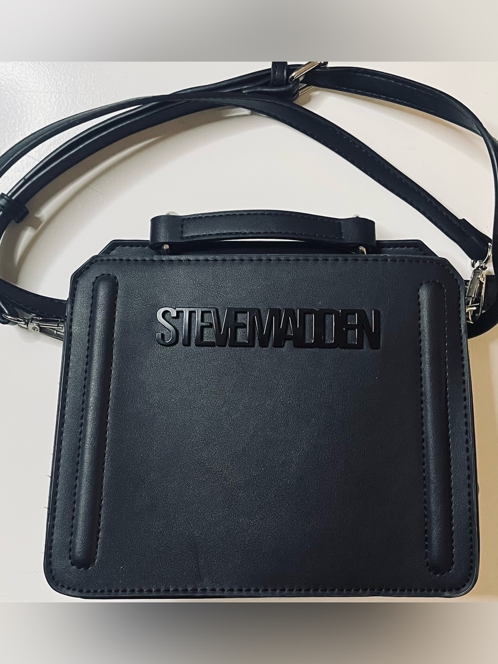 Steve Madden Black Mini Satchel Crossbody Bag Logo Hardware Top Handle NWOT